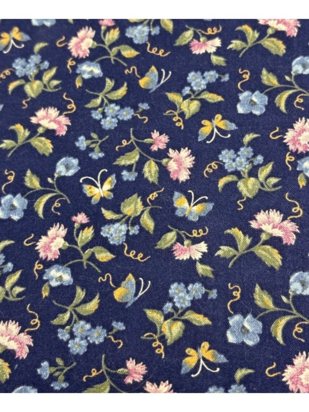 30x30" Blue Floral & Butterfly Cotton Fabric Small Print Material Crafts